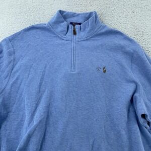 Polo Ralph Lauren Estate Rib Quarter‎ Zip Sweater 2XL Blue Heather Flesh Pony